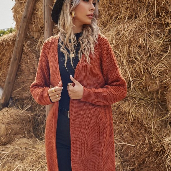 Burnt Orange Boho Womens Drop Shoulder Duster Cardigan - Picture 8 of 8